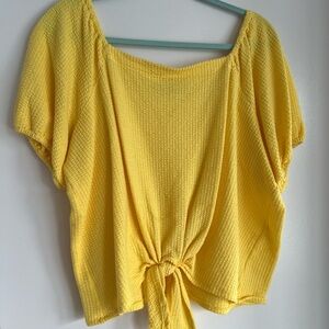 LOFT Yellow Textured Blouse with Tie Front